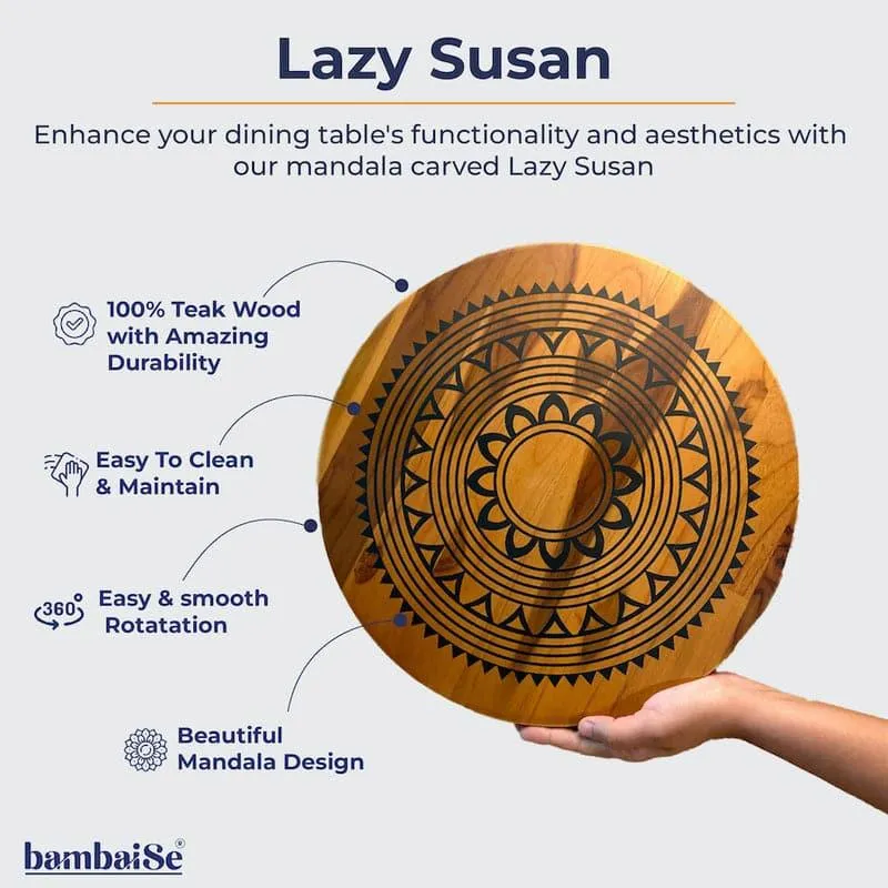 Mano Mandala Teak Wood Rotating Platter media 7
