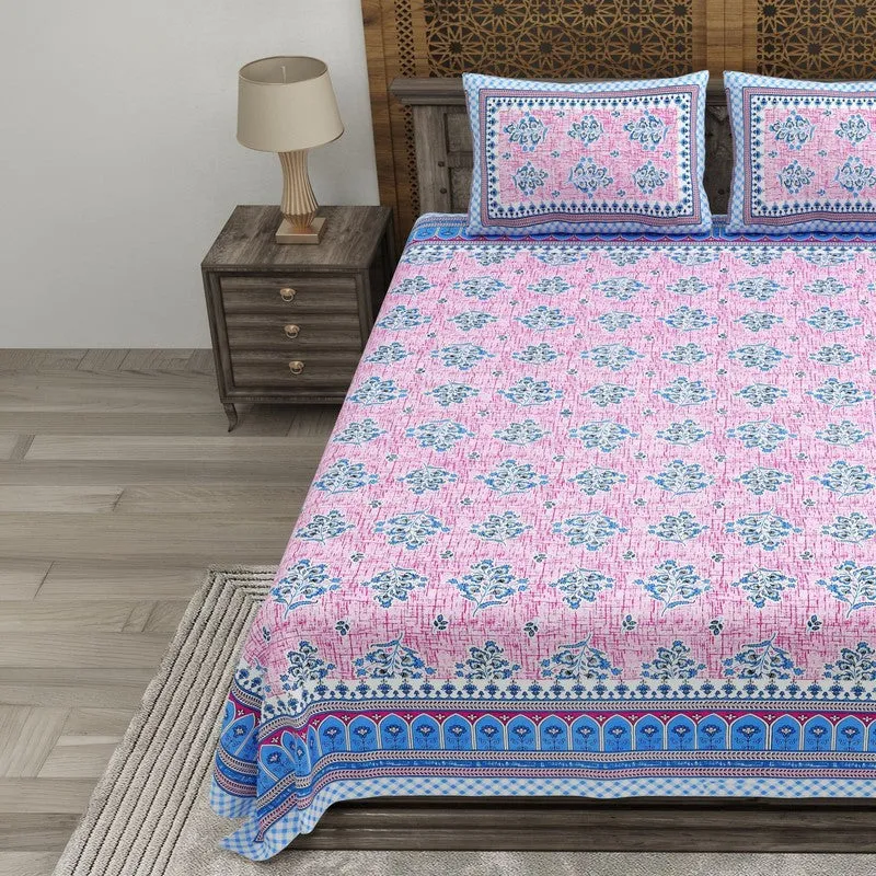 Royalon Cotton Bedsheet (Blue,Pink) - 240 TC media 3