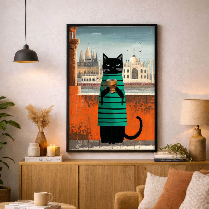 Adventurous Cat Wall Painting With Frame
