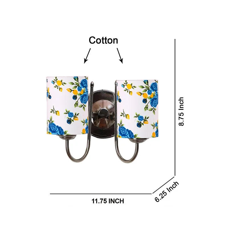 Veda Duo Blue Fleur Cylindrical Fabric & Metal Wall Lamp media 5