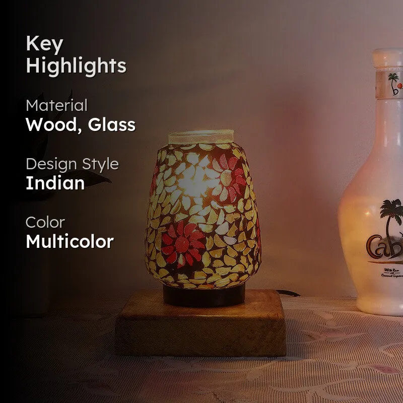 Lumen Mosaic Glass Table Lamp With Wooden Base - Multicolor media 2