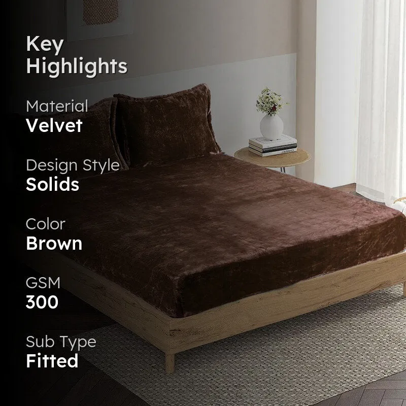 Casselle Velvet Velvet Bedsheet (Brown) - 300 GSM media 2