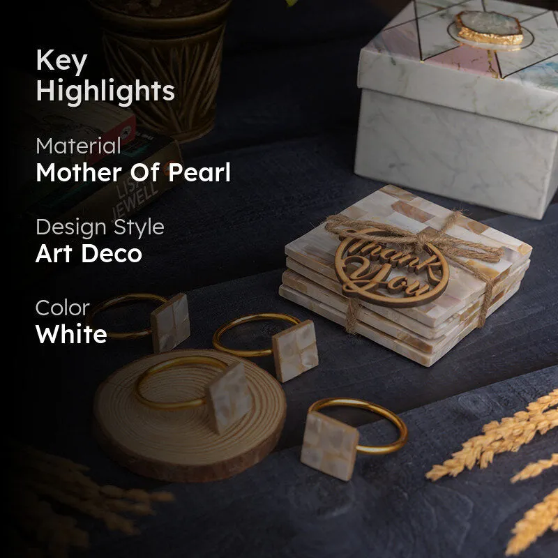 VitaMar Mother Of Pearl Coaster With Napkin Ring - Eight Piece Set media 2