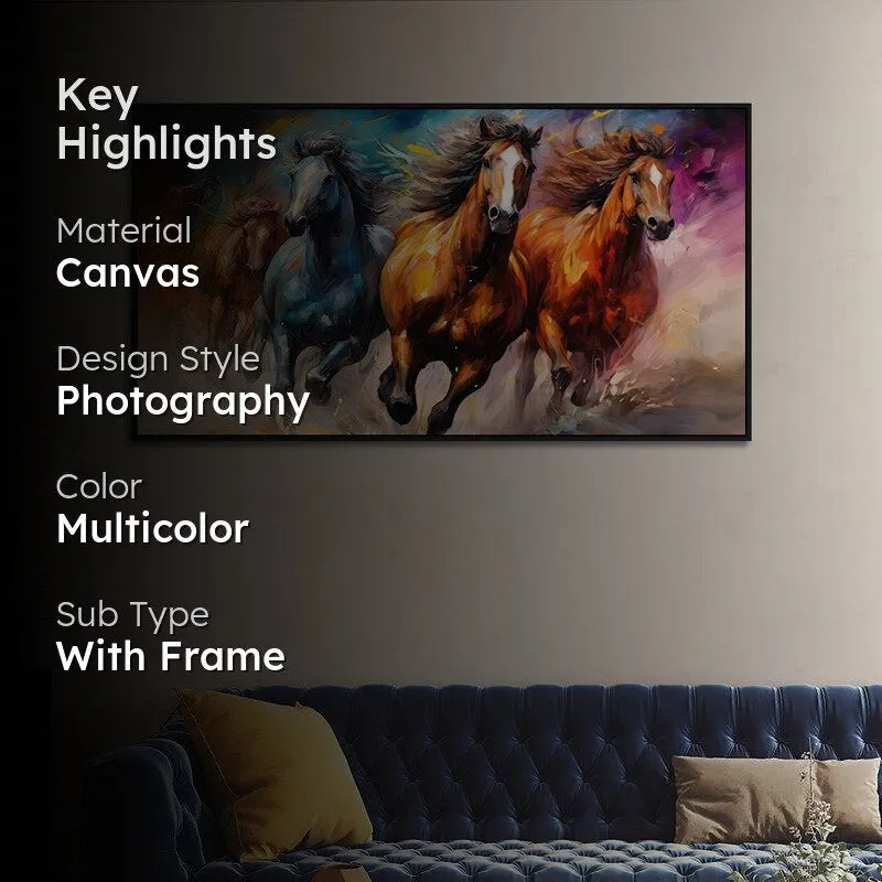 Wild Roan Stallions Canvas Wall Painting With Frame - Black media 2