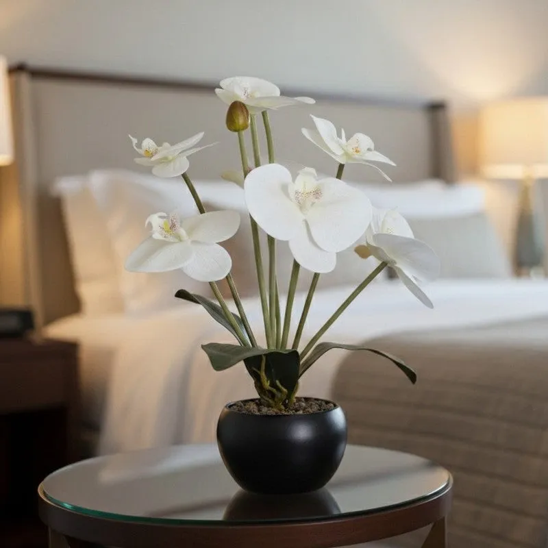 Artificial Orchid Flower Plant With Metal Pot (White) - 1 Feet media 4