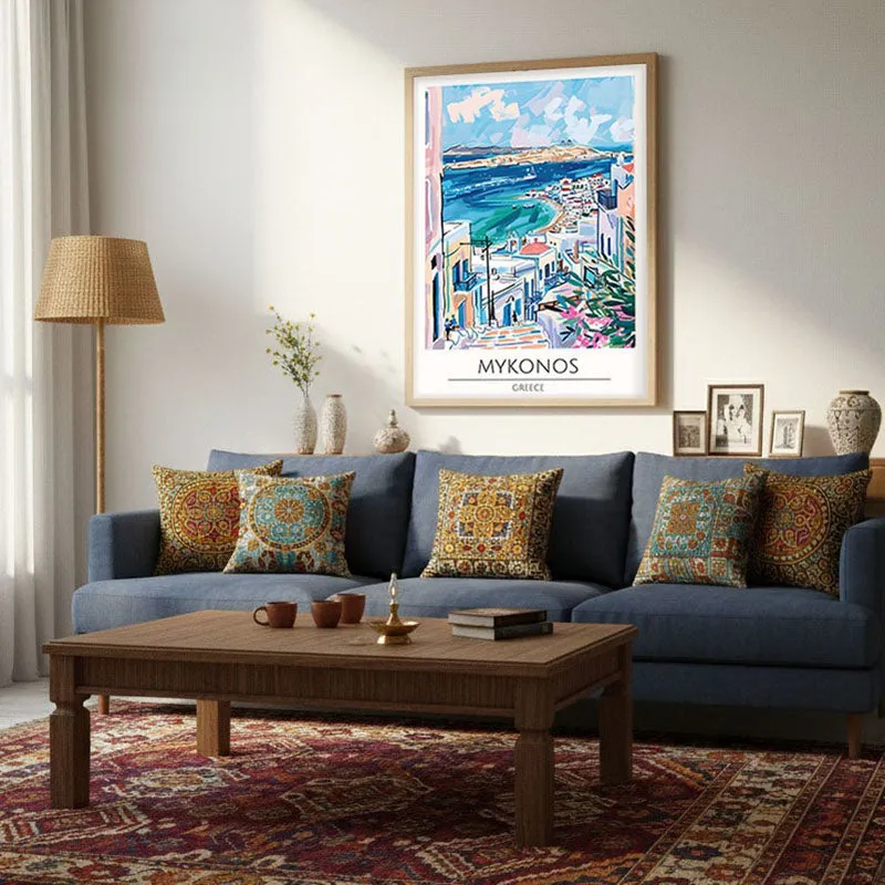 Vintage Mykonos Framed Canvas Archival Canvas Wall Painting - Natural Brown Frame media 4