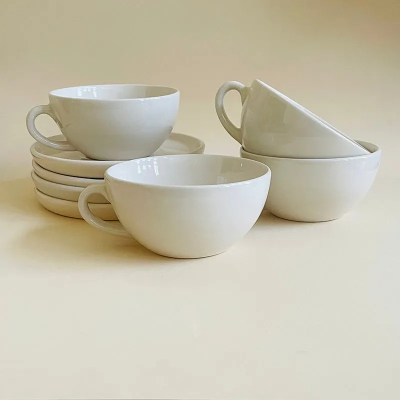Blush & Brew Ceramic Cup & Saucer (White/320 mL Each) - Set of Four media 3