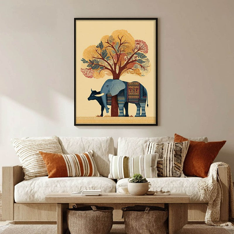 Gajraj Canvas Wall Painting With Black Frame