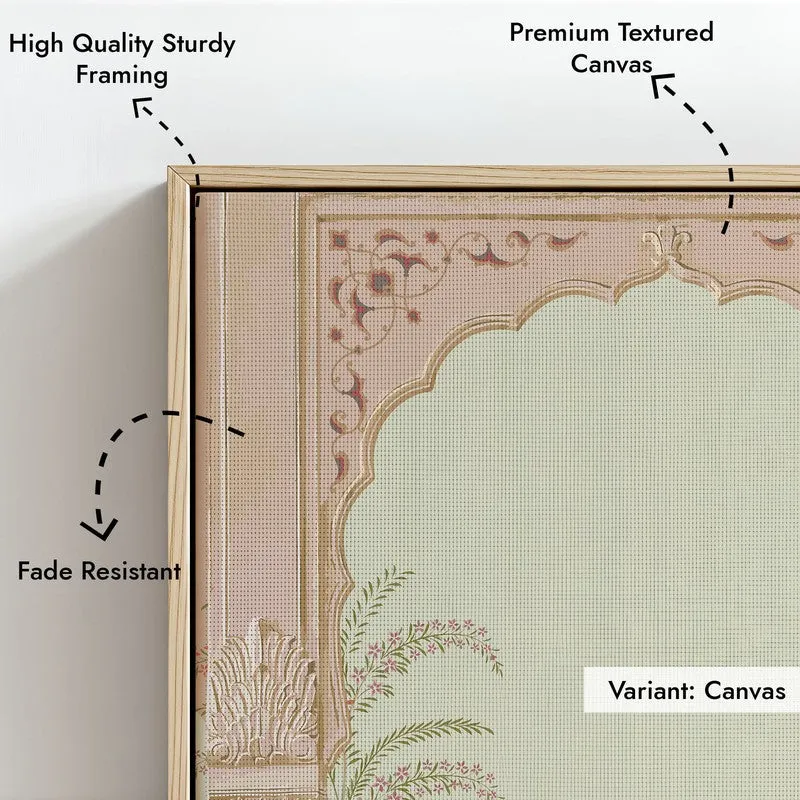 Graceful Sultana Framed Mughal Canvas Archival Canvas Wall Painting - Natural Brown Frame media 6