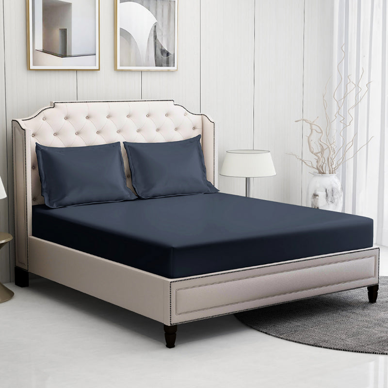 Moonweave Solid Cotton Bedsheet (Midnight Blue) - 400 TC media 3