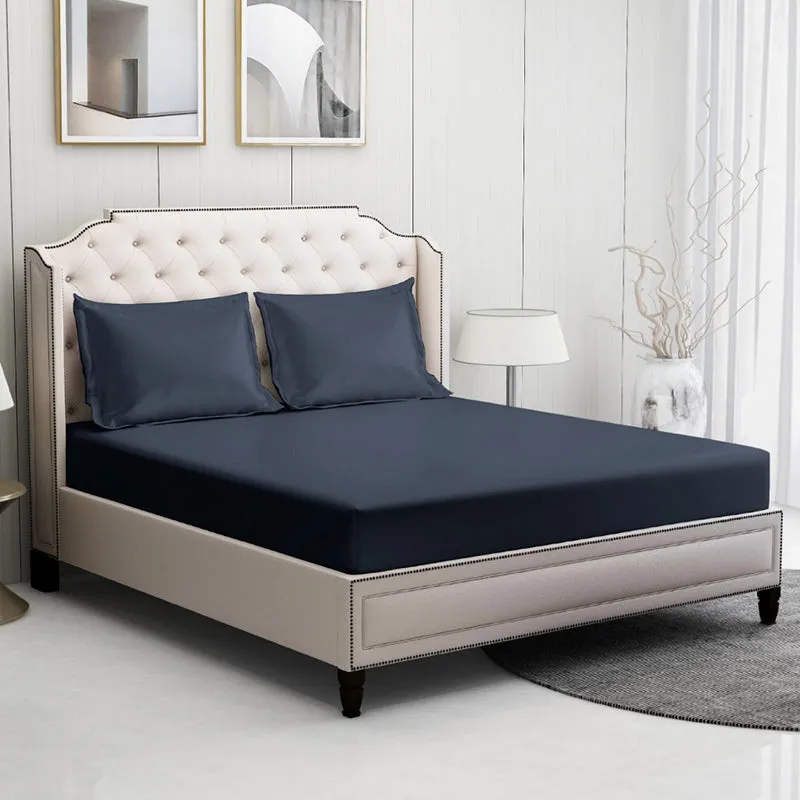 Moonweave Solid Cotton Bedsheet (Midnight Blue) - 400 TC media 3