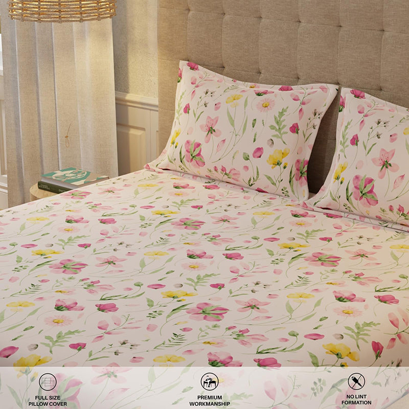 Urban Space Meadows Rose Cotton Bedsheet (Pink) - 200 TC media 6