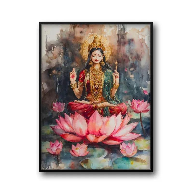 Shri Padmavati Spiritual Archival Paper Wall Painting With Frame - Black media 5