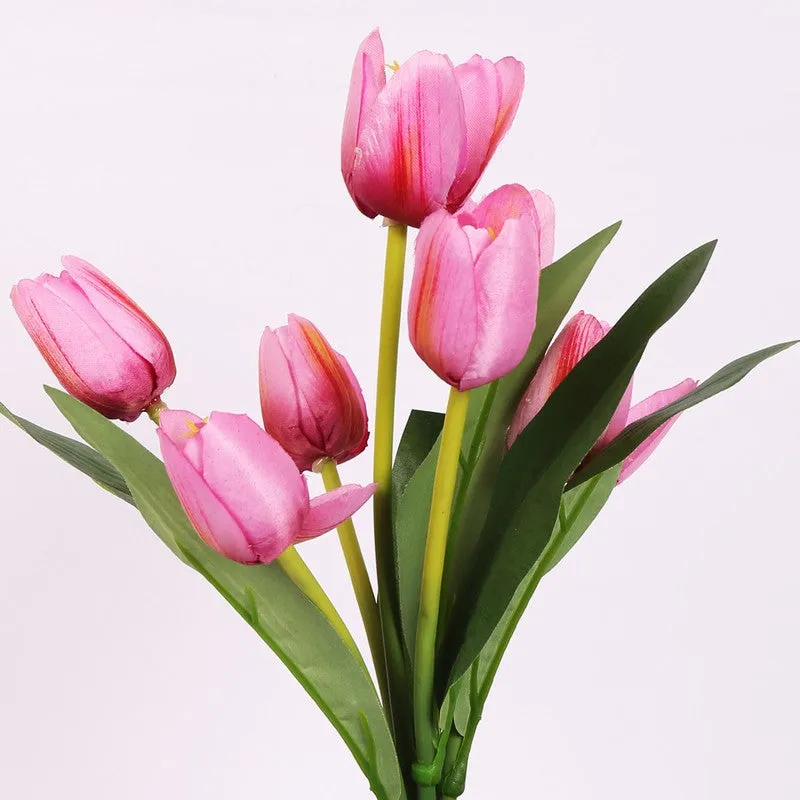 Artificial Tulip Flower Plant With Black Plastic Pot - Pink media 5