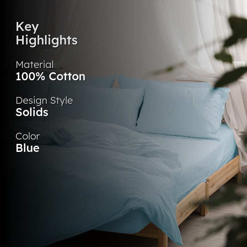 Maison Solid Cotton Pillow Cover (Pale Blue,200TC) - Set Of Two media 2