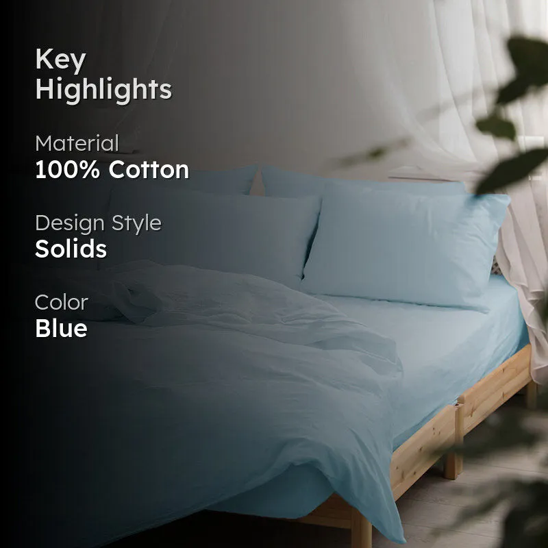 Maison Solid Cotton Pillow Cover (Pale Blue,200TC) - Set Of Two media 2