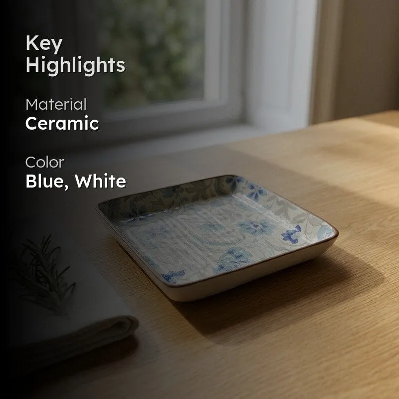 Florale Ceramic Square Platter - Blue media 2