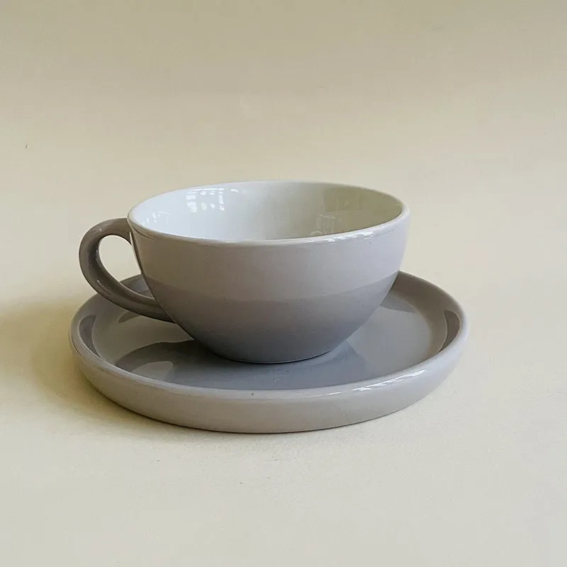 Elegant Grey Ceramic Cup & Saucer (240 mL) - Eight Piece Set media 6