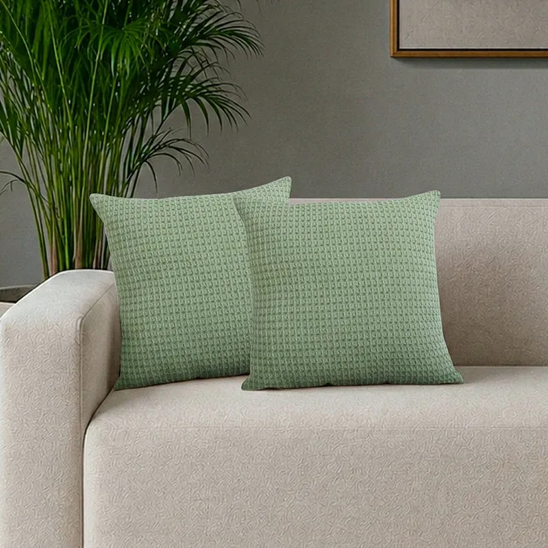 Desert Caravan Solid Cotton Cushion Cover (Sage Green) - Set Of Two media 1