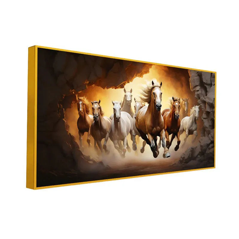 Sunlit Stallions Canvas Wall Painting With Frame - Gold media 5