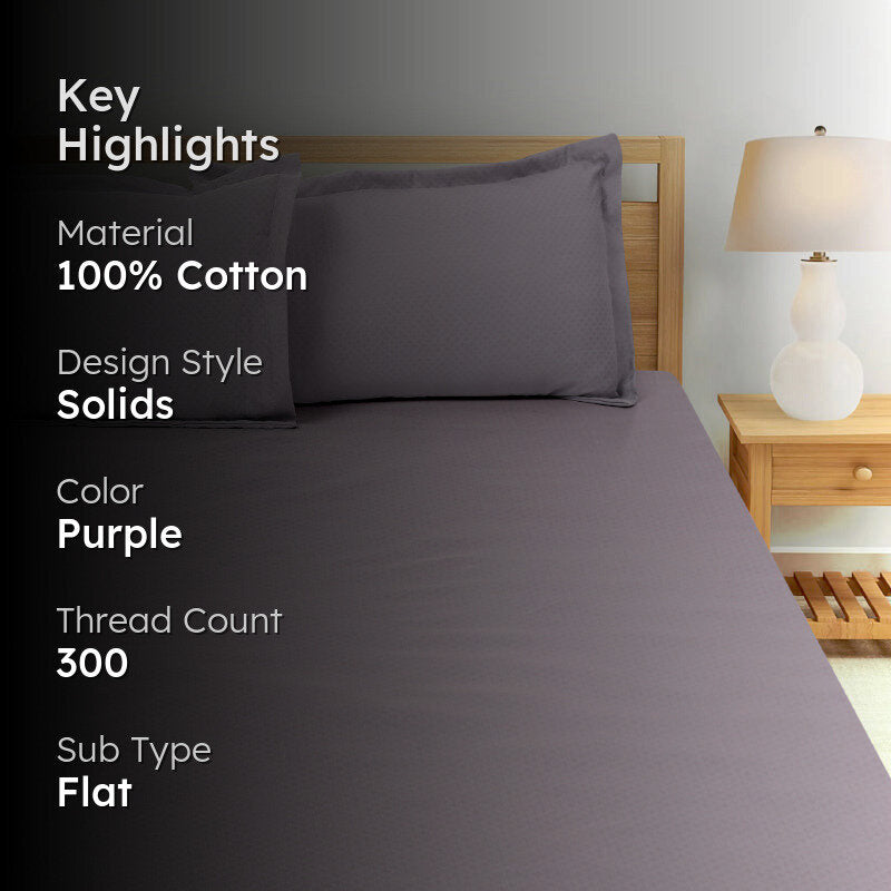 Sanumi Solid Cotton Bedsheet (Dust Purple) - 300 TC media 2