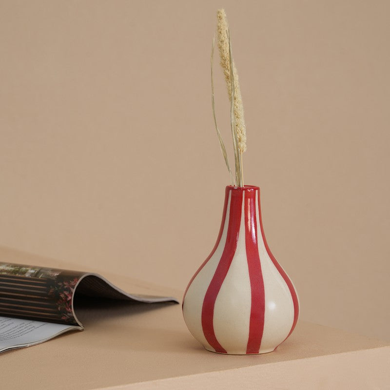 Waveon Ceramic Flower Vase - White,Red media 4