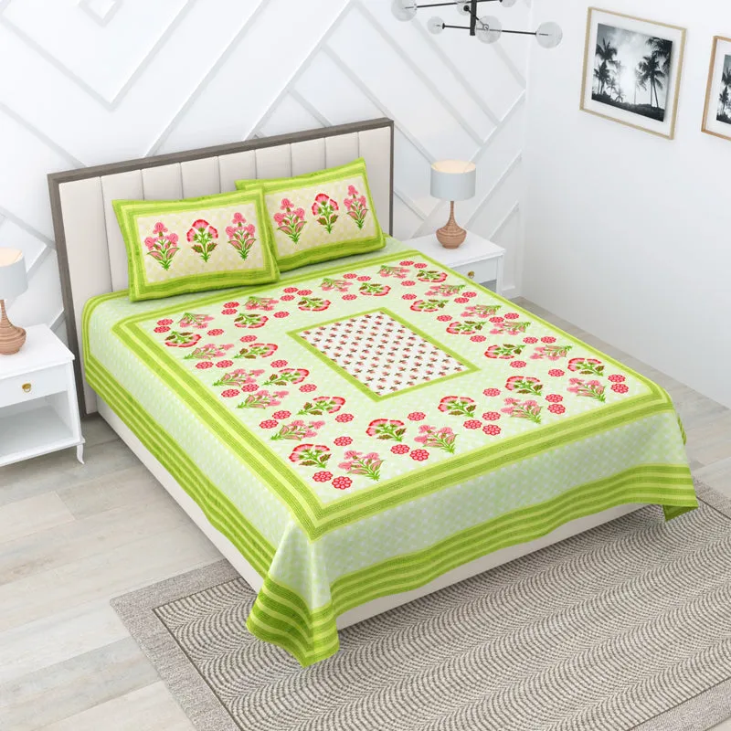 Rangrez Rosette Cotton Bedsheet (Green) - 180 TC media 1