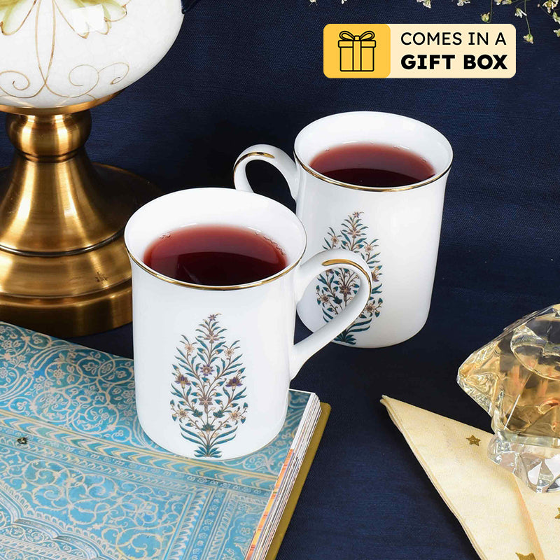 Gilded Shahi 24k Gold Brushed Porcelain Coffee Mug (300 mL Each) - Set of Two - 300 ML