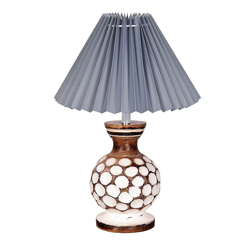 French Pleat Bubble Wooden Table Lamp - Grey,Brown,White media 3