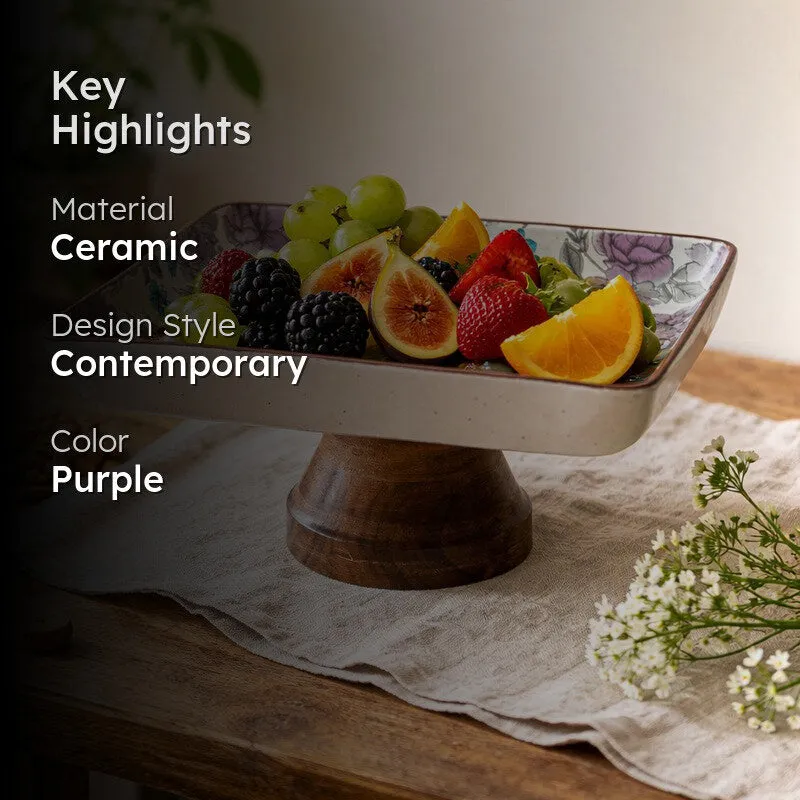 Floral Square Ceramic Cake Stand - Purple media 2