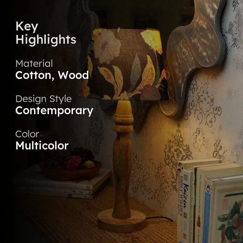 Autumn Petal Wooden Base Cotton Table Lamp - Multicolor media 2