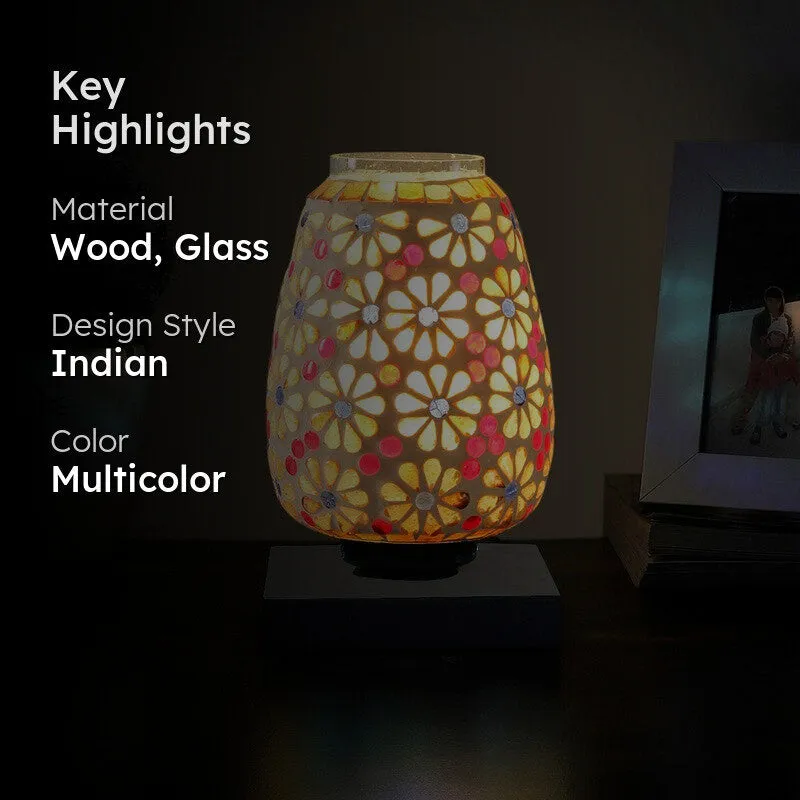 Celionis Glass Table Lamp With Wooden Base - Multicolor media 2