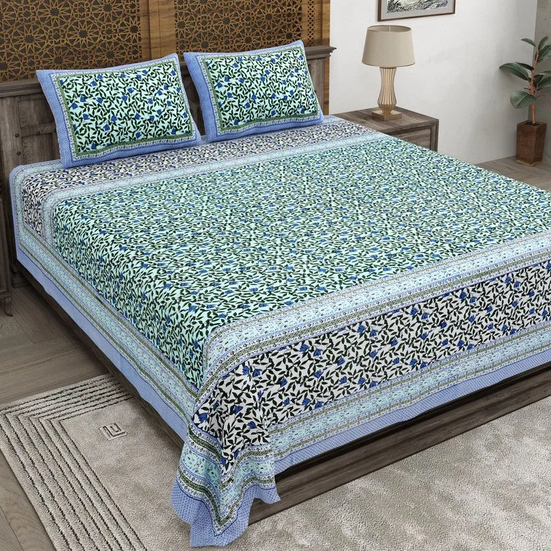 Shapeel Cotton Bedsheet (Green,Blue) - 240 TC media 1