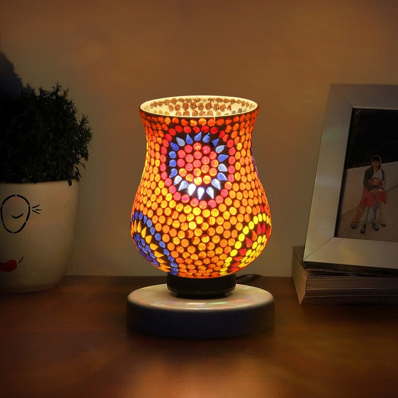 Aurelune Mosaic Glass Table Lamp With Wooden Base - Multicolor