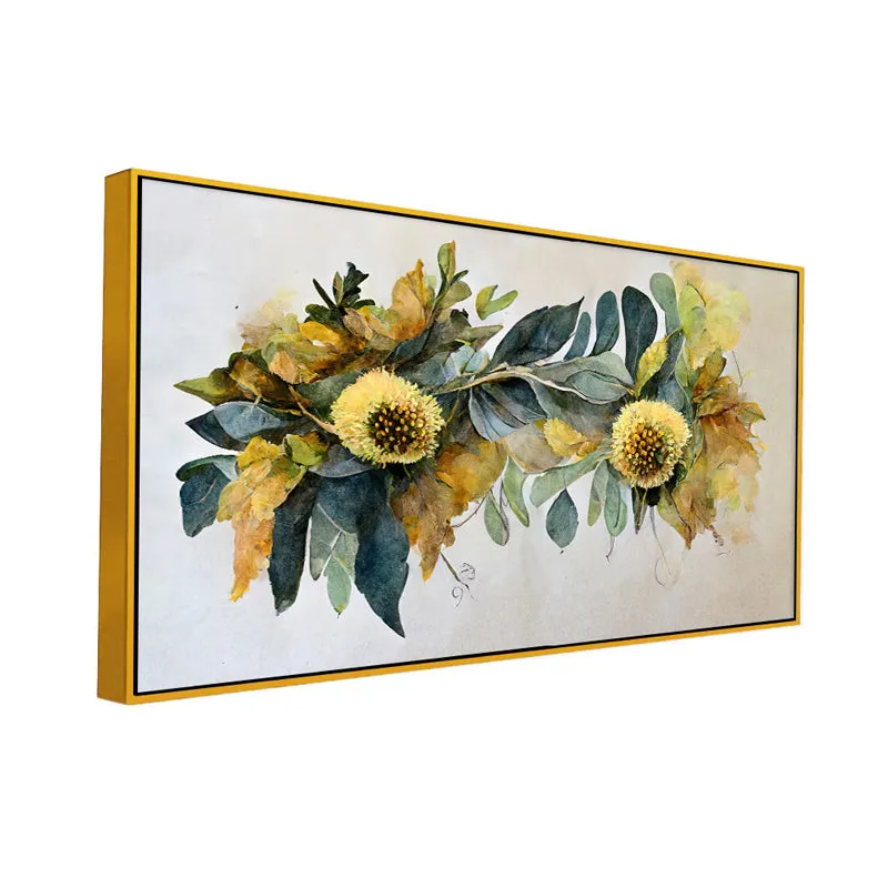 Ochre Autumn Floral Canvas Wall Painting With Frame - Gold media 3