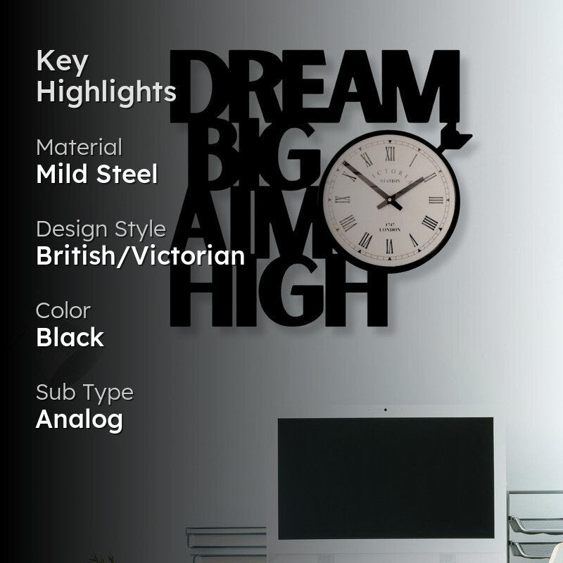 Dream Big Steel Analog Wall Clock - Black media 2