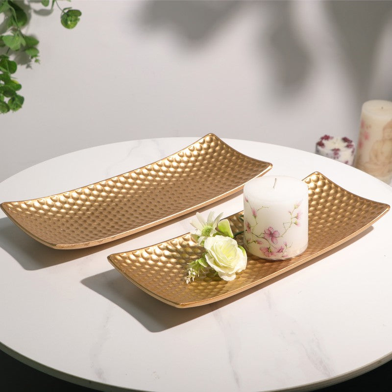 DecorNest Accent Tray (Gold) - Set Of Two