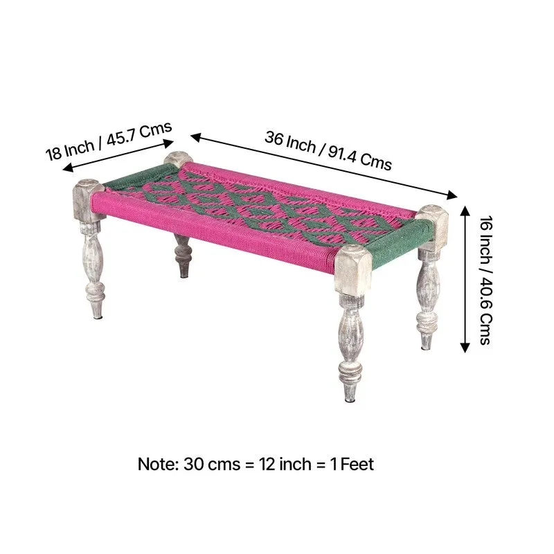 Foxen Sheesham Wooden Bench - Green,Pink media 9