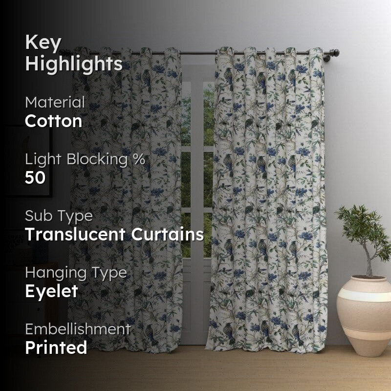 Koel Charm Curtain (Blue) - Set Of Two media 2