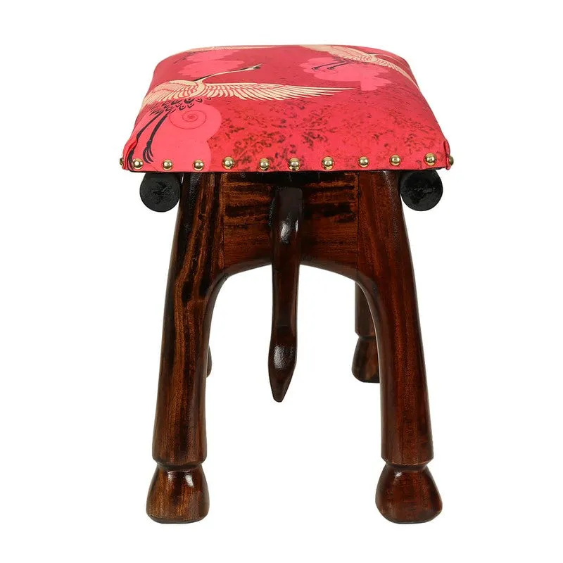 India Circus Acacia Wood Cranes Elephant Pouffe media 6