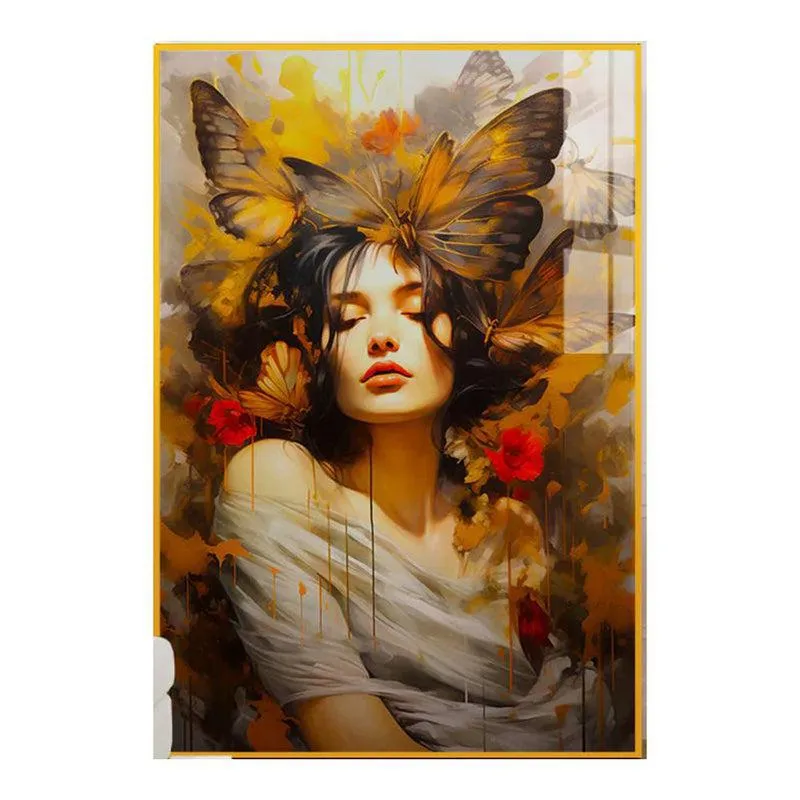 Winged Tiara Floral Canvas Wall Art With Frame - Gold media 4