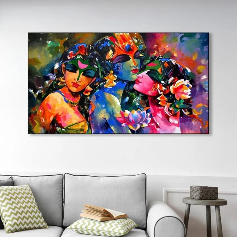 Krishnas Colorful Bliss Canvas Wall Painting With Frame media 3