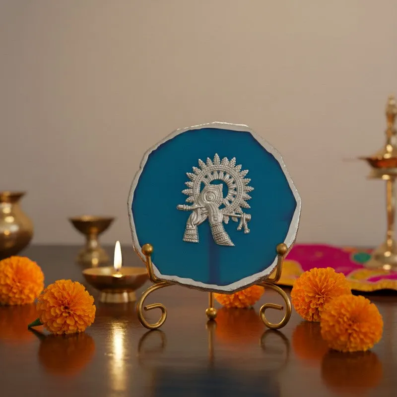 Divine Murli Aura Agate Showpiece With Stand - Blue media 1
