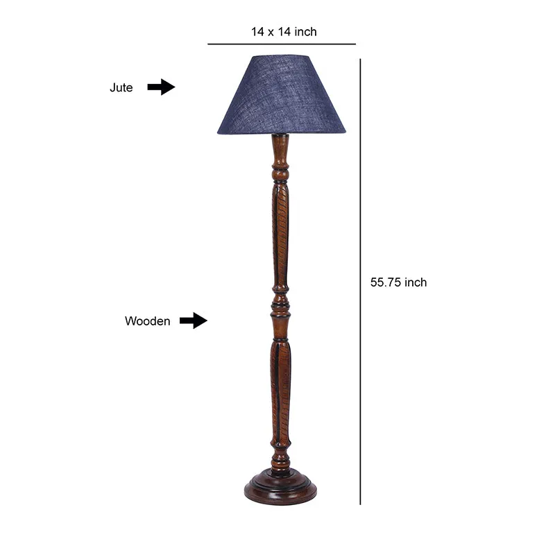 Hima Vintage Wooden Floor Lamp With Jute Shade - Blue media 5