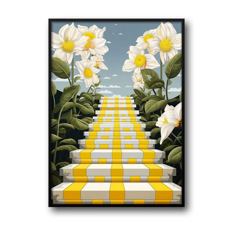 Stairway Of Flowers Canvas Wall Art - Black Frame media 5