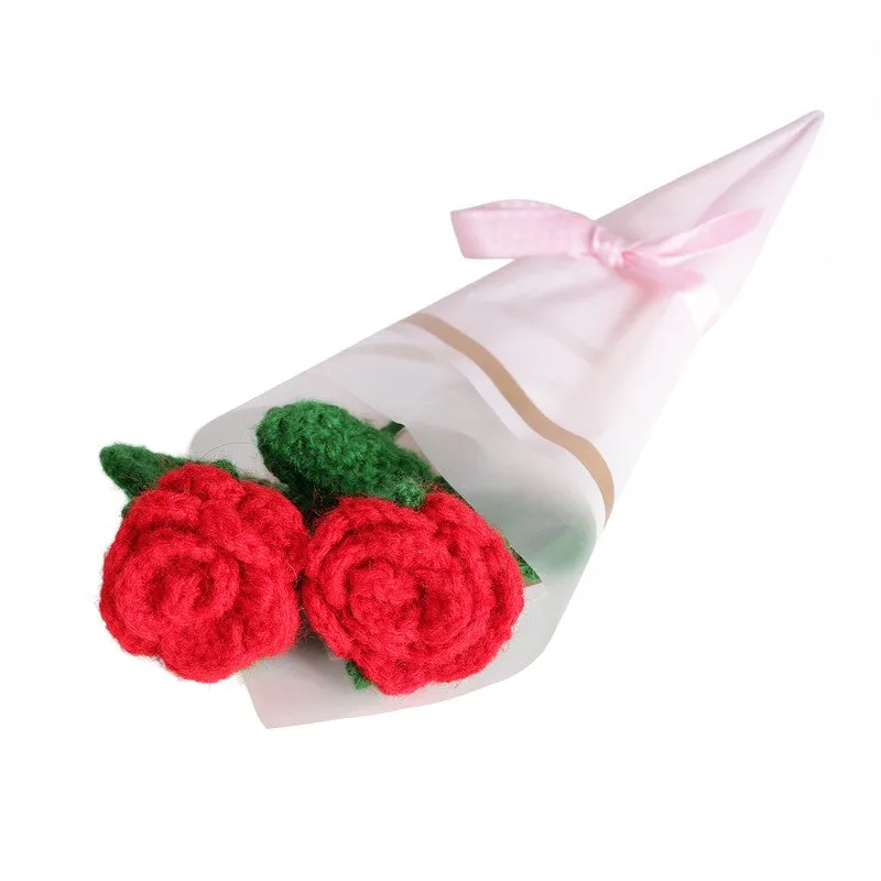 Crochet Handmade Rose Bouquet (Red) - Set Of Two media 4