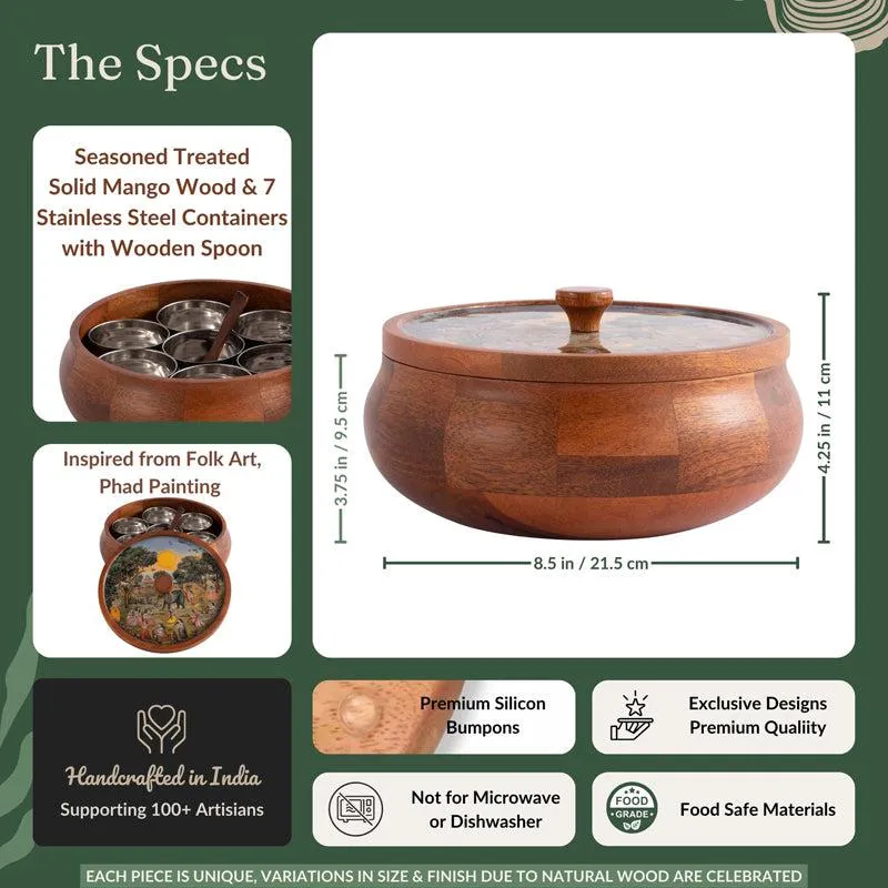 Chitrakriti Handcrafted Mango Wood Masala Box media 6