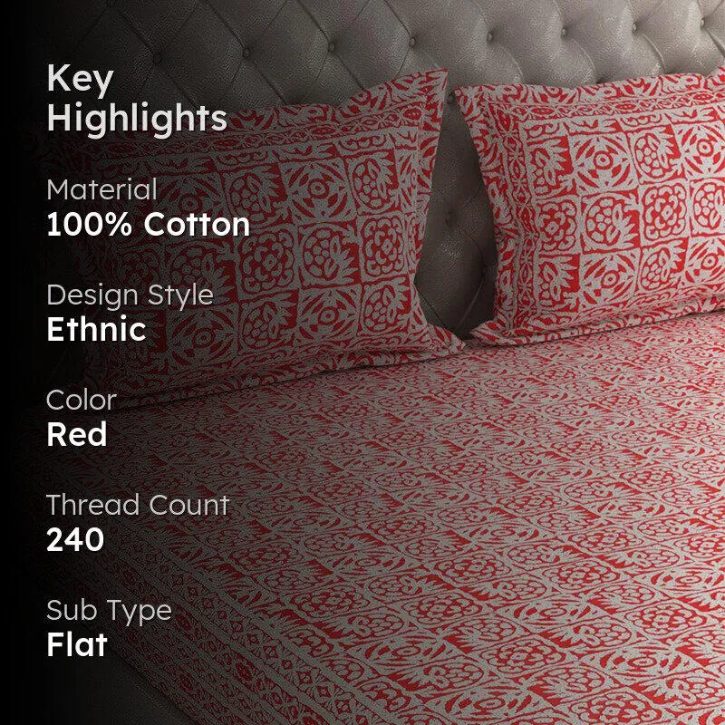 Gulshan Printed Cotton Bedsheet (Vermilion) - 240 TC media 2