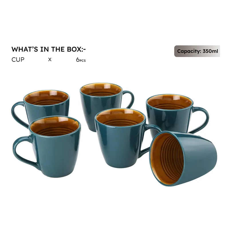 Karvaa Ceramic Coffee Mug (Cyan/350 mL Each) - Set Of Six media 4