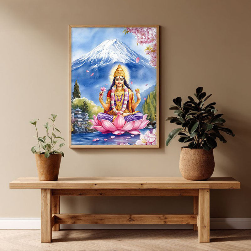 Bhagyalaxmi Spiritual Archival Paper Wall Painting - Natural Brown Frame
